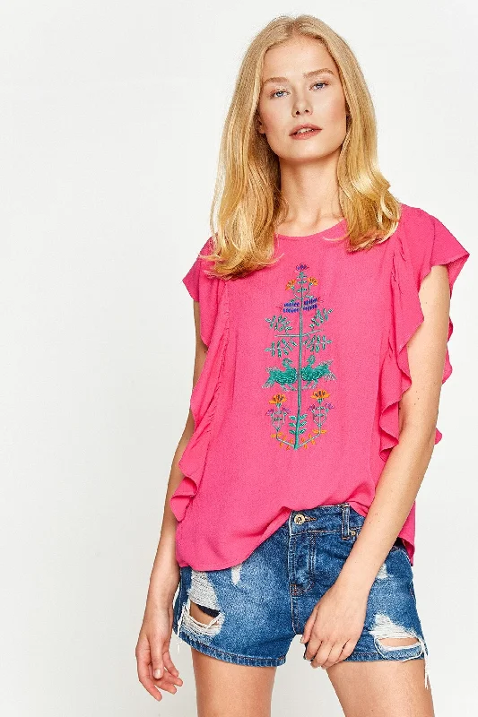 Fuchsia Blouse Short Sleeve Blouse