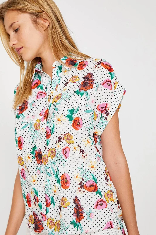 Women White Blouse Lightweight Floral Blouse