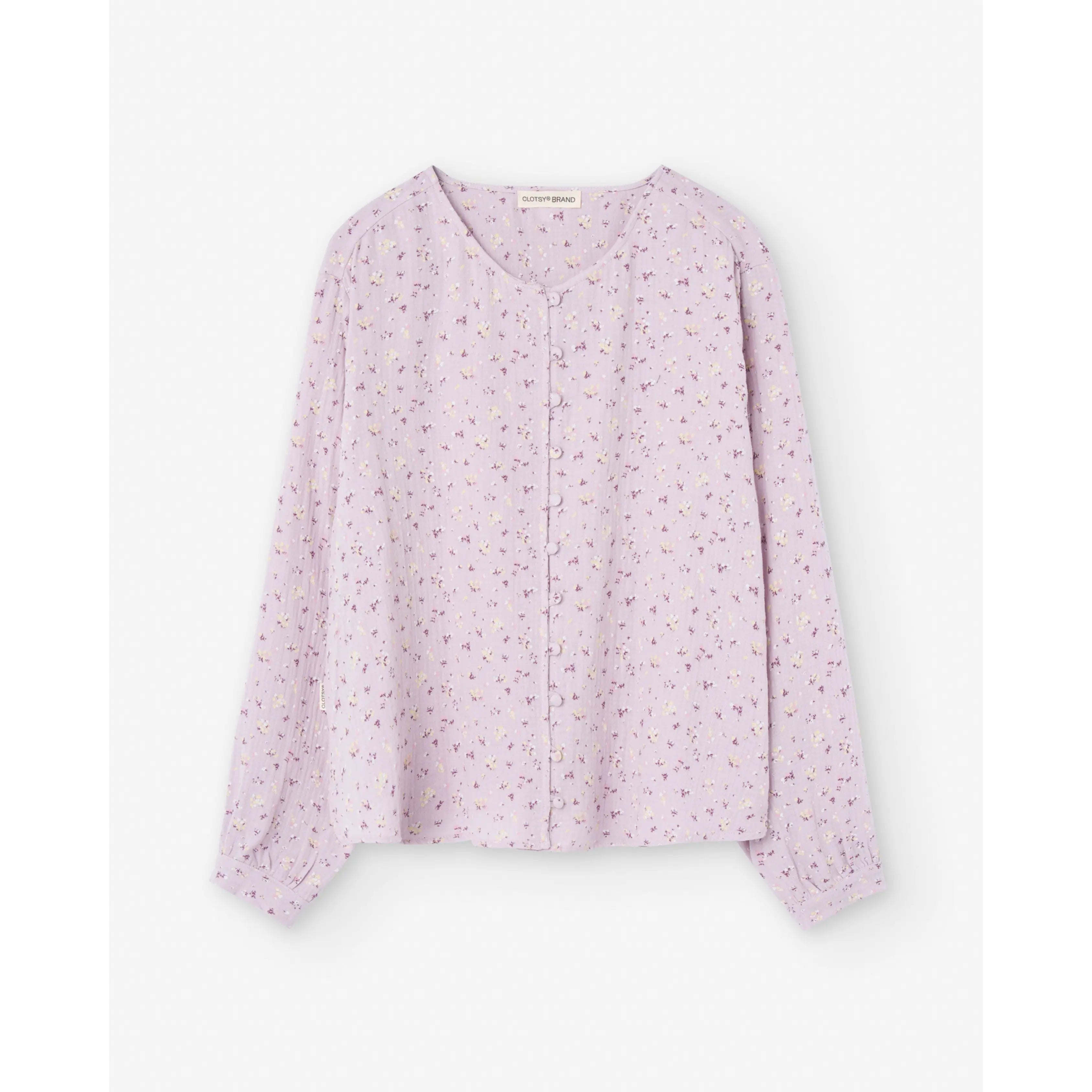 Laura Blouse Print Light Lavender Mandarin Collar Blouse