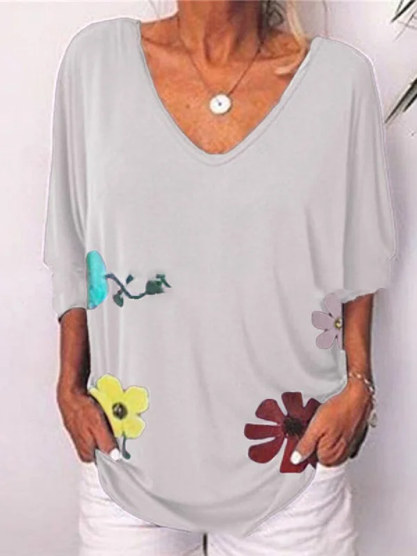 Long Sleeve Floral Printed Casual Blouse Frilled Cuff Blouse