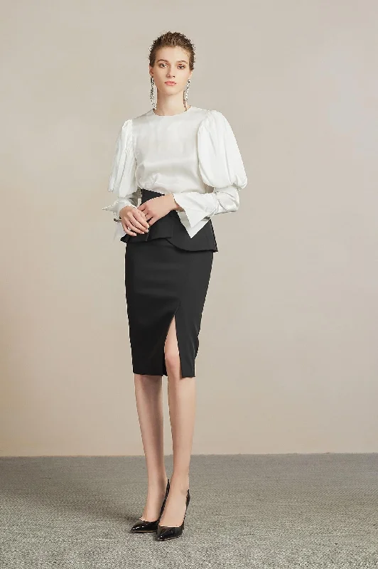 Luminescent Satin Puff Sleeve Blouse Relaxed Fit Blouse