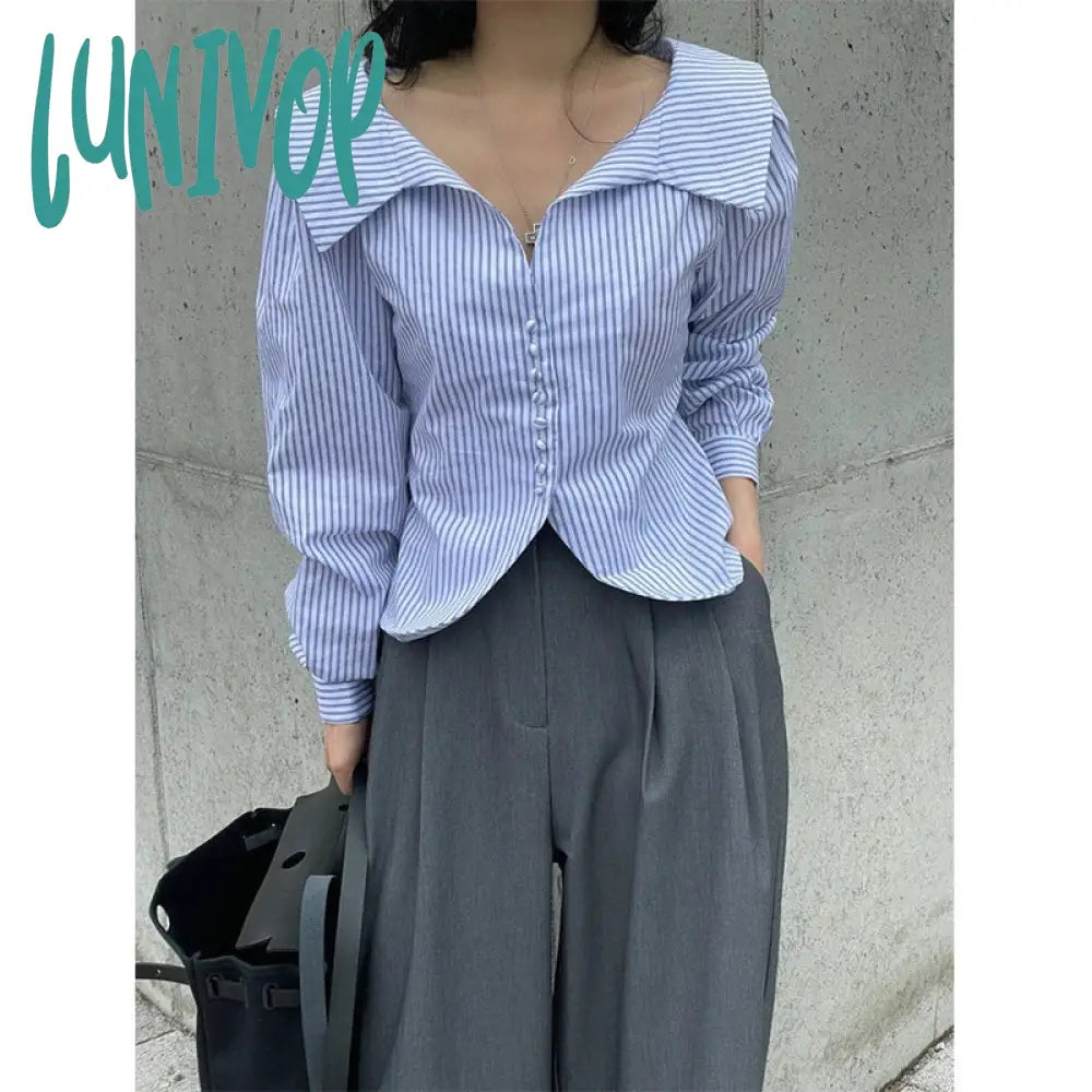 Lunivop Elegant Striped Shirts Women Korean White Long Sleeve Blouses Office Ladies Fashion Design Turn Down Collar Chic Tops New Stretchy Fitted Blouse Lunivop Elegant Striped Shirts Women Korean White Long Sleeve Blouses Office Ladies Fashion Design Turn Down Collar Chic Tops New Stretchy Fitted Blouse
