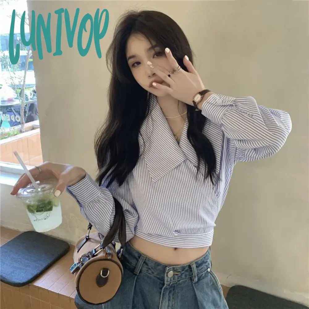 Lunivop Streetwear Striped Shirts Women Vintage Bandage Long Sleeve Crop Tops Spring Korean Fashion Elegant Casual Chic Blouses Ruffled Neck Blouse Lunivop Streetwear Striped Shirts Women Vintage Bandage Long Sleeve Crop Tops Spring Korean Fashion Elegant Casual Chic Blouses Ruffled Neck Blouse