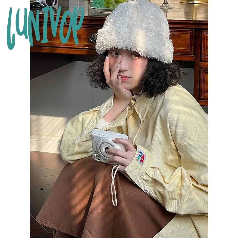 Lunivop Vintage Corduroy Shirts Women Streetwear Oversized Blouses Harajuku Japanese Korean Single Breasted Loose Casual Chic Tops Bell Sleeve Blouse Lunivop Vintage Corduroy Shirts Women Streetwear Oversized Blouses Harajuku Japanese Korean Single Breasted Loose Casual Chic Tops Bell Sleeve Blouse