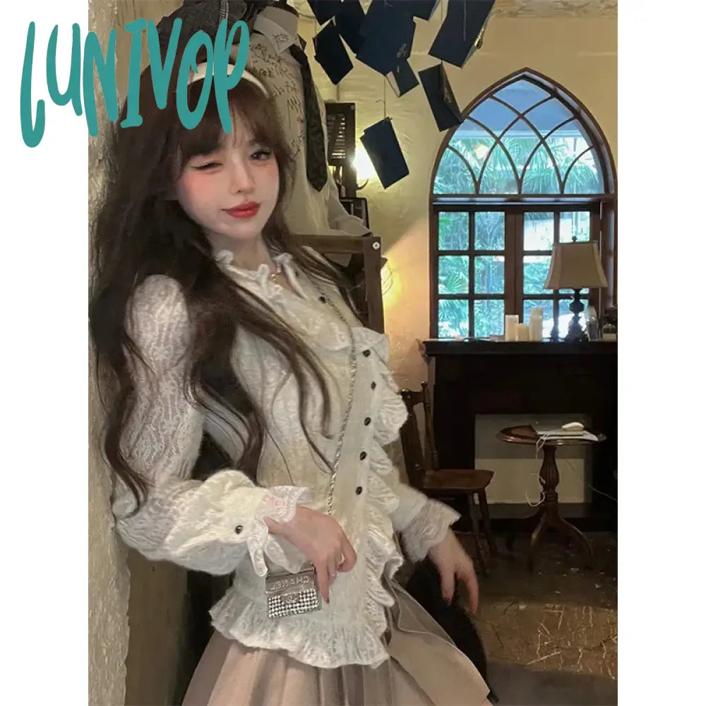Lunivop Vintage Lace Shirts Women Streetwear Ruffles Tunic Crop Tops Blouses Sweet Korean Elegant Long Sleeve Slim Casual Blouses Delicate Bow Blouse Lunivop Vintage Lace Shirts Women Streetwear Ruffles Tunic Crop Tops Blouses Sweet Korean Elegant Long Sleeve Slim Casual Blouses Delicate Bow Blouse
