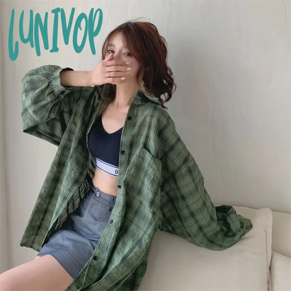 Lunivop Vintage Oversized Plaid Shirts Women Harajuku Lantern Long Sleeve Blouses Streetwear Korean Loose Sun Protection Tops New Elegant Peplum Blouse Lunivop Vintage Oversized Plaid Shirts Women Harajuku Lantern Long Sleeve Blouses Streetwear Korean Loose Sun Protection Tops New Elegant Peplum Blouse