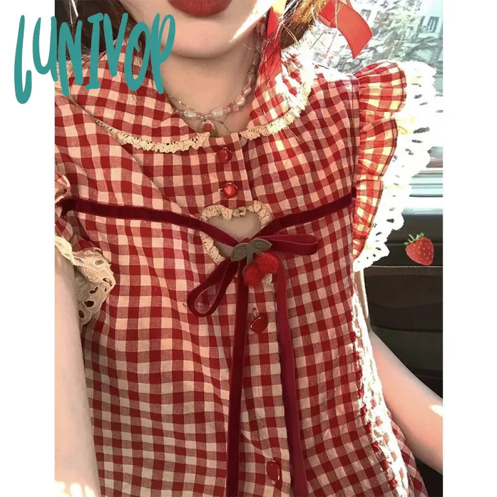 Lunivop Vintage Plaid Shirts Women Japanese Kawaii Bow Hollow Out Blouses Summer Harajuku Korean Cute Flying Sleeve Patchwork Tops Floral Print Blouse Lunivop Vintage Plaid Shirts Women Japanese Kawaii Bow Hollow Out Blouses Summer Harajuku Korean Cute Flying Sleeve Patchwork Tops Floral Print Blouse