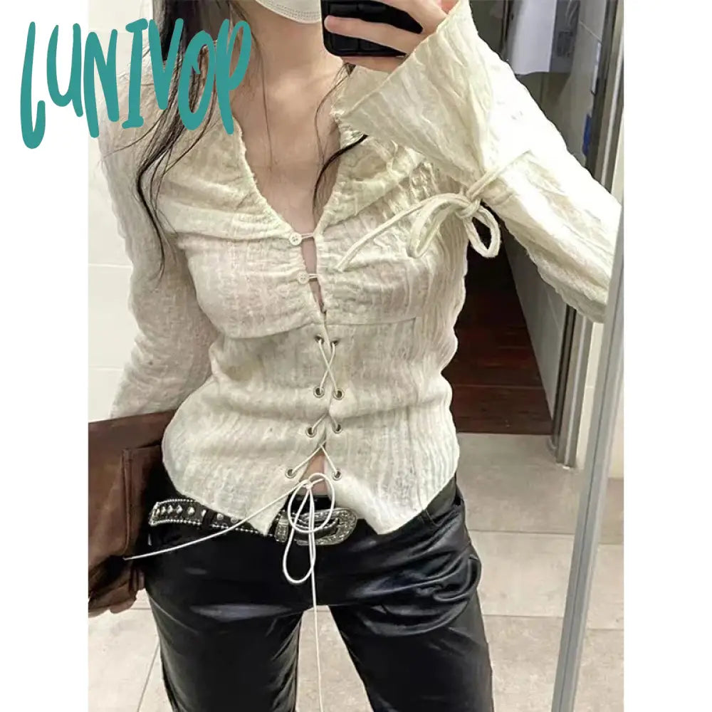 Lunivop Y2K Cropped Shirts Women Vintage Sexy V Neck Bandage Blouses Fairycore Aesthetic Flare Long Sleeve Lace Up Tunic Tops New Playful Puff Blouse Lunivop Y2K Cropped Shirts Women Vintage Sexy V Neck Bandage Blouses Fairycore Aesthetic Flare Long Sleeve Lace Up Tunic Tops New Playful Puff Blouse