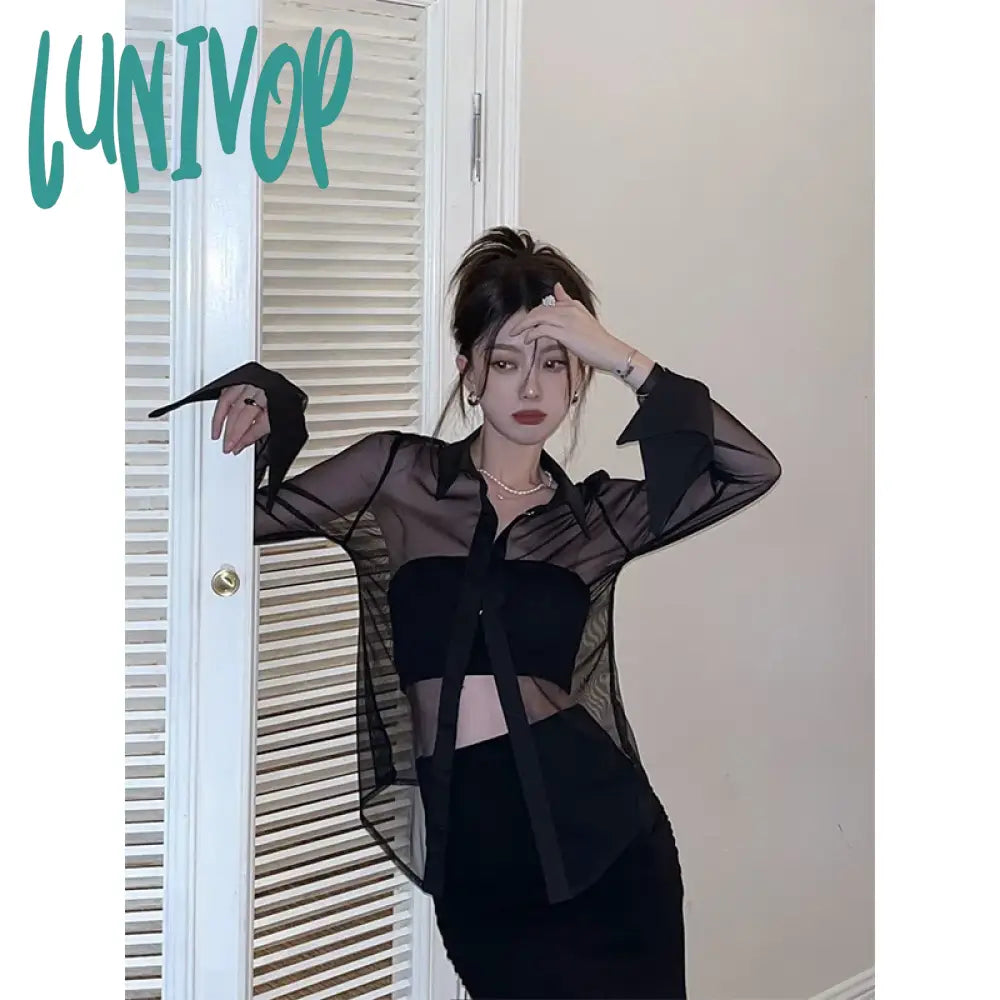 Lunivop Y2K Mesh Sheer Shirts Women Sexy Black See Through Blouses Summer Korean Fashion Aesthetic Long Sleeve Slim Chic Tops New Boho Chic Blouse Lunivop Y2K Mesh Sheer Shirts Women Sexy Black See Through Blouses Summer Korean Fashion Aesthetic Long Sleeve Slim Chic Tops New Boho Chic Blouse