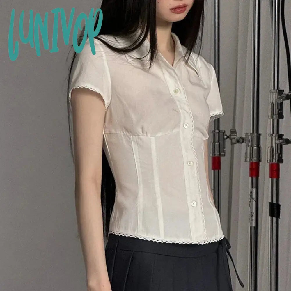 Lunivop Y2K White Shirts Women Harajuku Jk Lace Short Sleeve Blouses Summer Preppy Kawaii Korean Fashion Basic Slim Chic Tops New Casual Relaxed Fit Blouse Lunivop Y2K White Shirts Women Harajuku Jk Lace Short Sleeve Blouses Summer Preppy Kawaii Korean Fashion Basic Slim Chic Tops New Casual Relaxed Fit Blouse