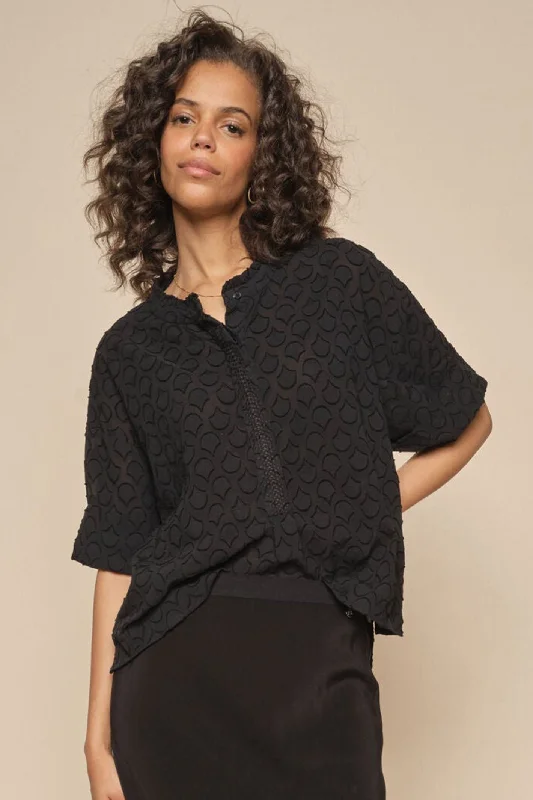 Mos Mosh 163070 MMToba Black Jacquard Voile Blouse Silky Draped Blouse