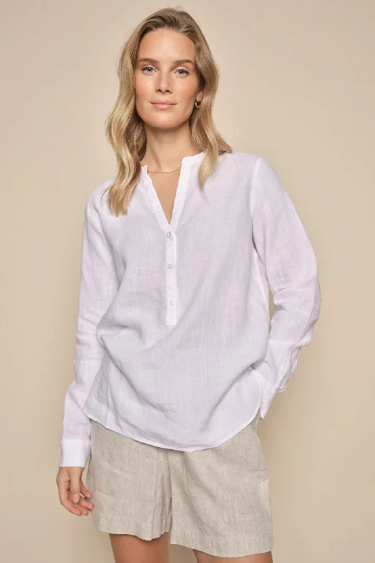 Mos Mosh 163720 MMDanna White Button Front Long Sleeve Linen Blouse Double-Layered Blouse Mos Mosh 163720 MMDanna White Button Front Long Sleeve Linen Blouse Double-Layered Blouse