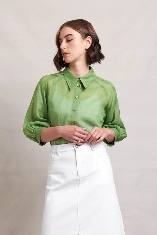 Neris Art Space Blouse - Leaf Casual Button Blouse