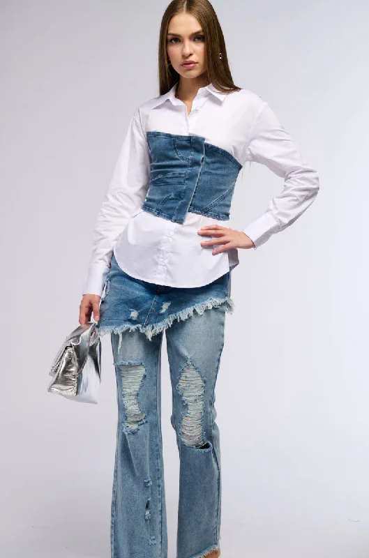 OUTSIDE ALL NIGHT BUTTON DOWN BLOUSE Silky Draped Blouse