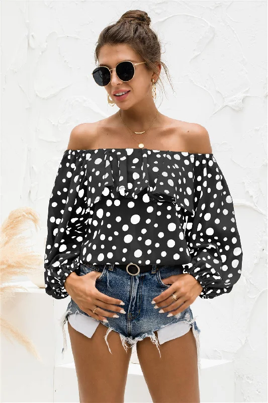 Polka Dot Off-Shoulder Layered Blouse Floral Print Blouse