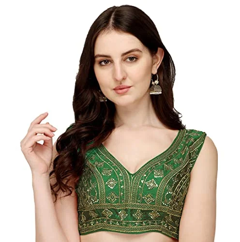 Pujia Mills Women's Silk Embroidery Sequins Zari Work Sleeveless Readymade Saree Blouse (Radha Krishna 11_Green_38) Soft Modal Blouse Pujia Mills Women's Silk Embroidery Sequins Zari Work Sleeveless Readymade Saree Blouse (Radha Krishna 11_Green_38) Soft Modal Blouse