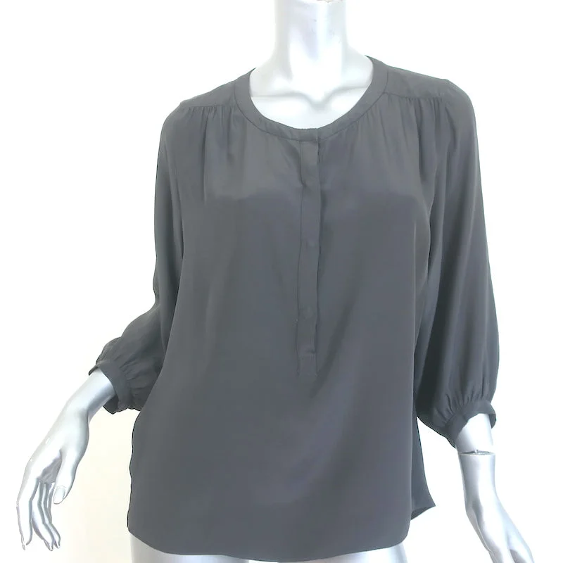Rag & Bone Popover Blouse Gray Silk Size Small 3/4 Sleeve Top Elegant Silk Blouse