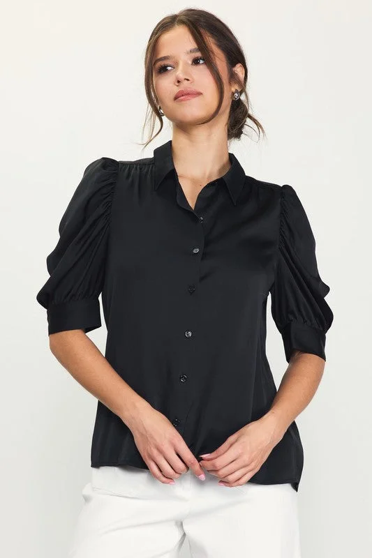 Recycled Shirred Sleeve Blouse Modern Oversized Blouse