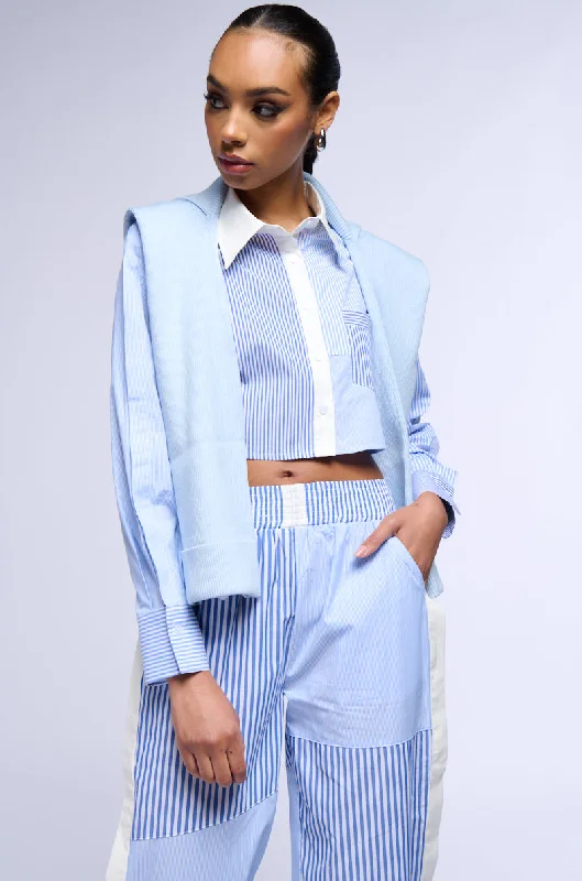 REESE MIXED STRIPE POPLIN BUTTON DOWN BLOUSE Cotton Casual Blouse