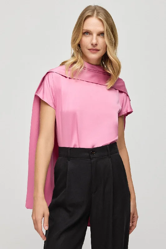 Dusty Rose Pure Silk Cecilia Women's Blouse Off-Shoulder Wrap Blouse