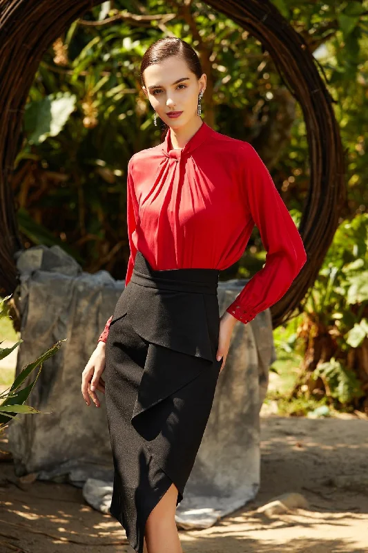 Ruby Radiance Pleated Satin Blouse Soft Modal Blouse