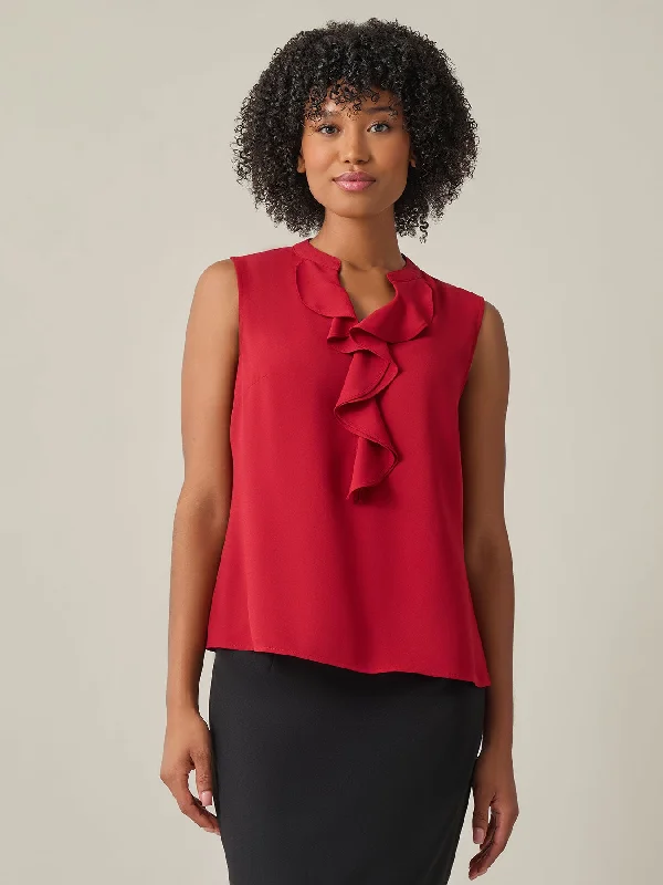Ruffle Front Blouse, Crepe de Chine Vintage Lace Blouse