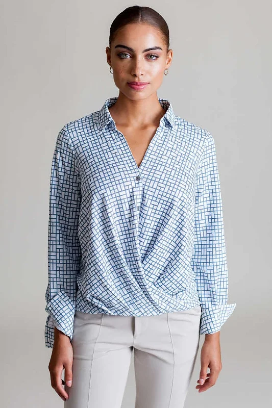 Signature Barcelona Blouse in Blue Check Boho Printed Blouse