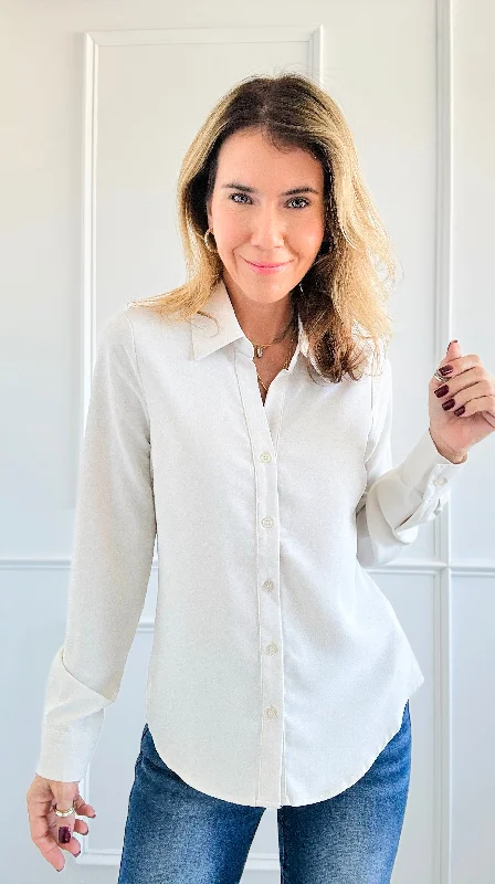 Soft Touch Button Blouse Top - Oyster Boho Chic Blouse