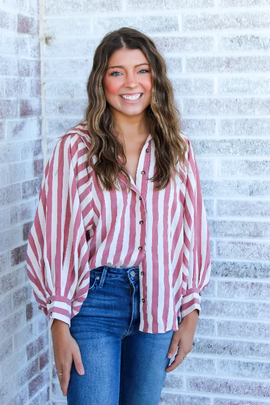 Somewhere In Time Striped Button Up Blouse Feminine Satin Blouse