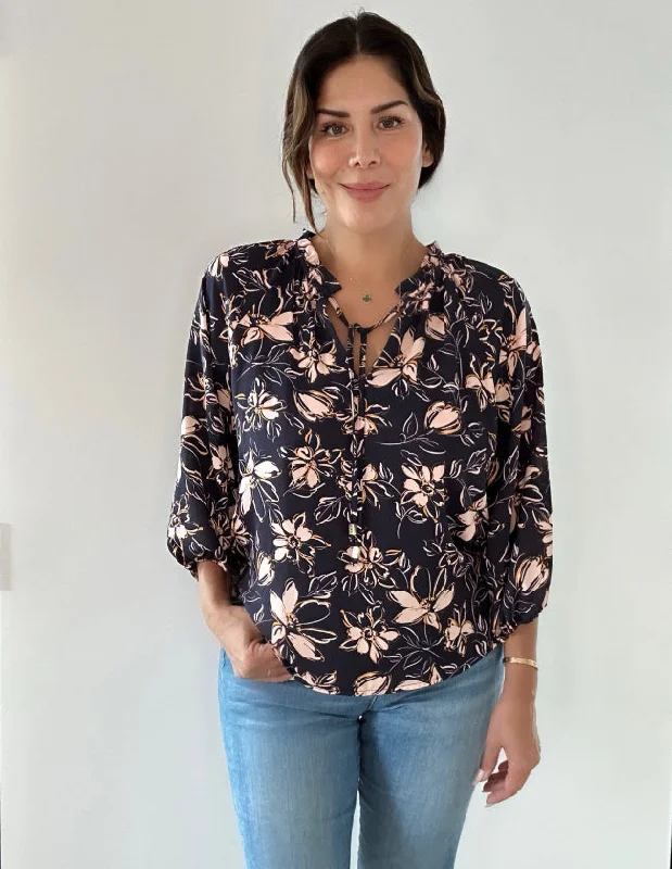Split Neck 3/4 Sleeve Blouse Smart Casual Blouse