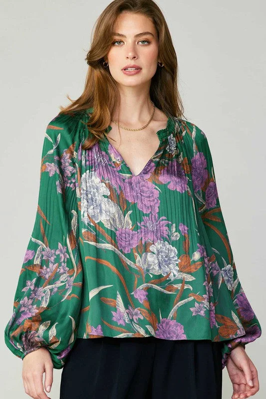 Split Neck Pleated Blouse Chic Wrap Blouse