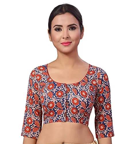 Studio Shringaar Women's Pure Cotton Readymade Kalamkari Printed Saree Blouse with 3/4 Sleeves (Multi-Colour, 48) Relaxed Fit Blouse Studio Shringaar Women's Pure Cotton Readymade Kalamkari Printed Saree Blouse with 3/4 Sleeves (Multi-Colour, 48) Relaxed Fit Blouse