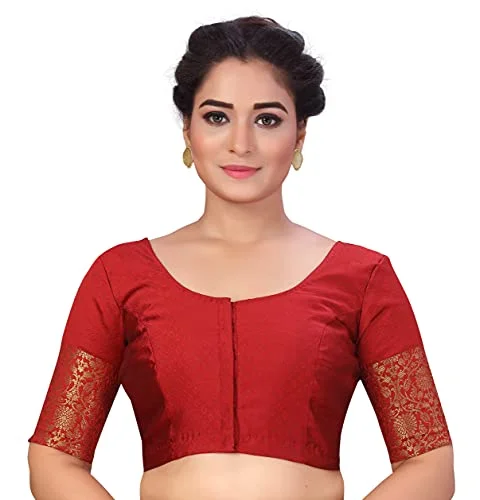Studio Shringaar Women's Readymade Brocade Saree Blouse with Kanjivaram Border Elbow Length Sleeves(Maroon, 38) Smart Business Blouse Studio Shringaar Women's Readymade Brocade Saree Blouse with Kanjivaram Border Elbow Length Sleeves(Maroon, 38) Smart Business Blouse