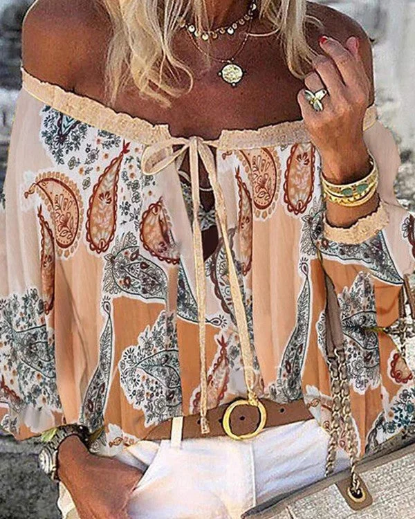 Today Fashion off the shoulder Bohemian ruched blouse Lightweight Chiffon Blouse