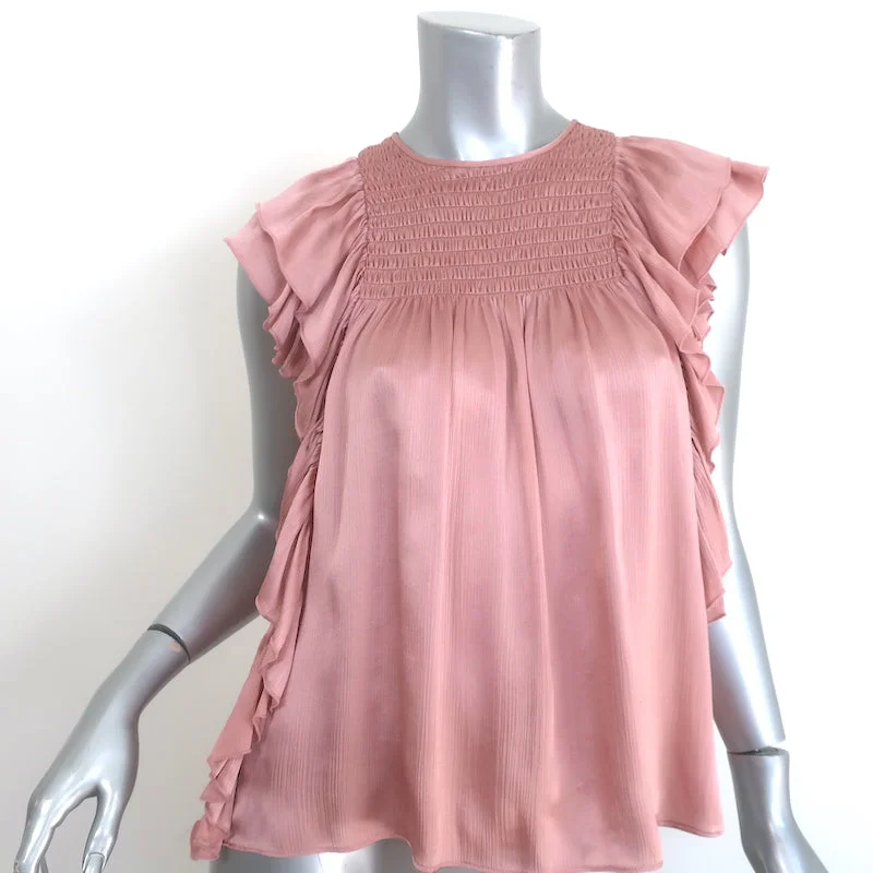 Ulla Johnson Winnie Smocked Top Rose Satin Size 0 Flutter Sleeve Blouse Classic White Blouse Ulla Johnson Winnie Smocked Top Rose Satin Size 0 Flutter Sleeve Blouse Classic White Blouse