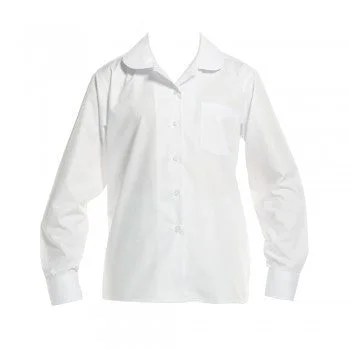 White <br>Girls Long Sleeved Peter Pan Blouse Casual Relaxed Fit Blouse