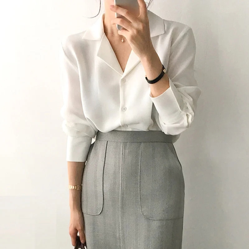 womens tops and blouses solid white chiffon blouse Sweetheart Neck Blouse