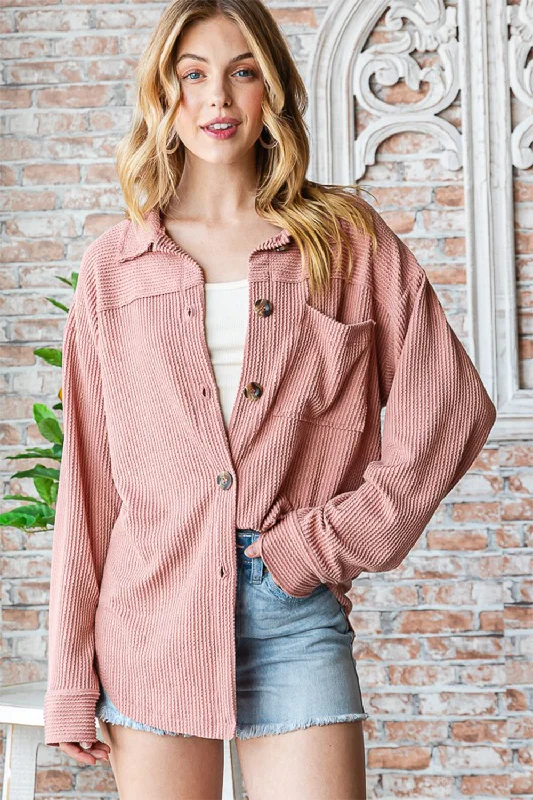 Reborn J Button Up Long Sleeve Shacket Wrap Front Blouse