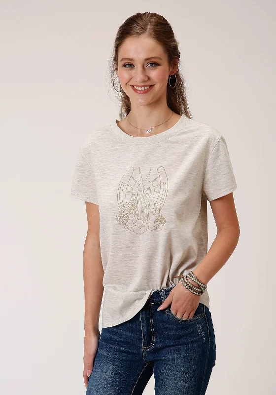 3-39-513-4052WH Roper Women's Cactus Tee Collared T-Shirt Boat Neck A-Line