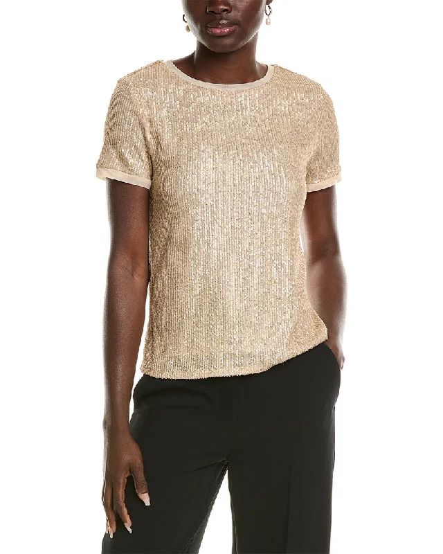 Anne Klein Sequin Mesh T-Shirt Spandex Blend Rayon Blend Denim Blend