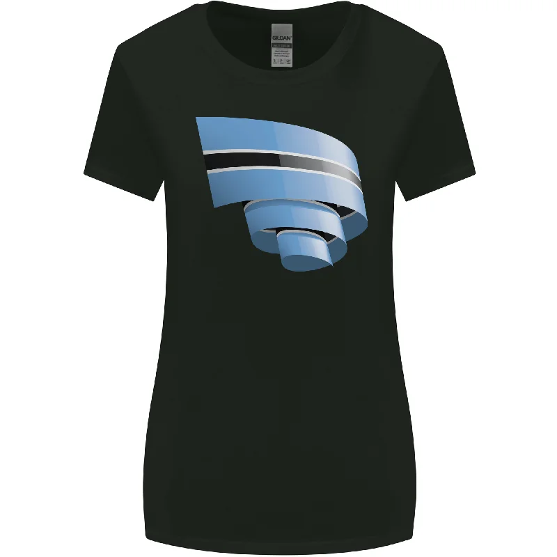 Curled Botswana Flag Batswana Day Football Womens Wider Cut T-Shirt Ribbed Striped Patterned Curled Botswana Flag Batswana Day Football Womens Wider Cut T-Shirt Ribbed Striped Patterned