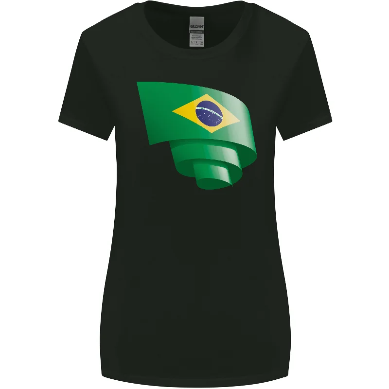 Curled Brazil Flag Brazilian Day Football Womens Wider Cut T-Shirt Ribbed T-Shirt High Neck Heavyweight Curled Brazil Flag Brazilian Day Football Womens Wider Cut T-Shirt Ribbed T-Shirt High Neck Heavyweight
