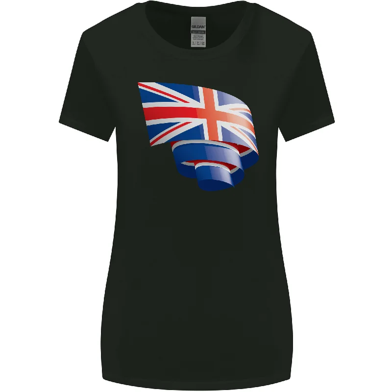 Curled British Flag Union Jack Britain Womens Wider Cut T-Shirt Casual Formal Business Curled British Flag Union Jack Britain Womens Wider Cut T-Shirt Casual Formal Business