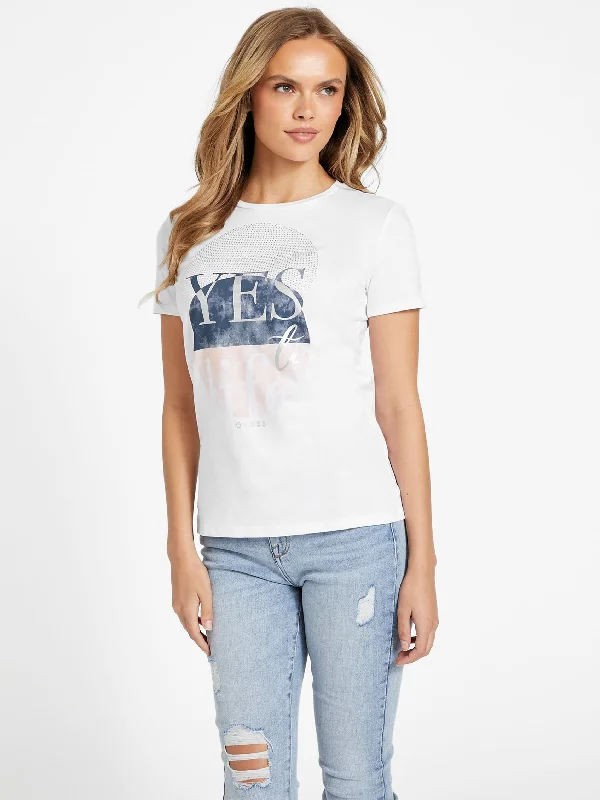 Eco Life Rhinestone Tee Front Pockets Side Pockets Patch Pockets