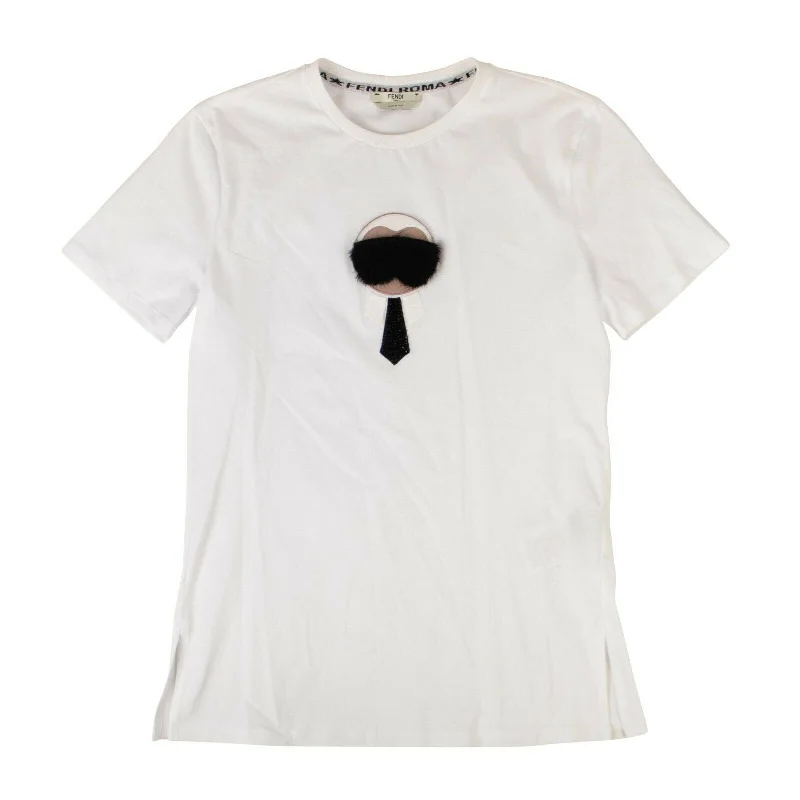 FENDI x KARL LAGERFELD Cotton 'Karl Monster' T-Shirt - White Zippered Front Buttoned Front Snap Front