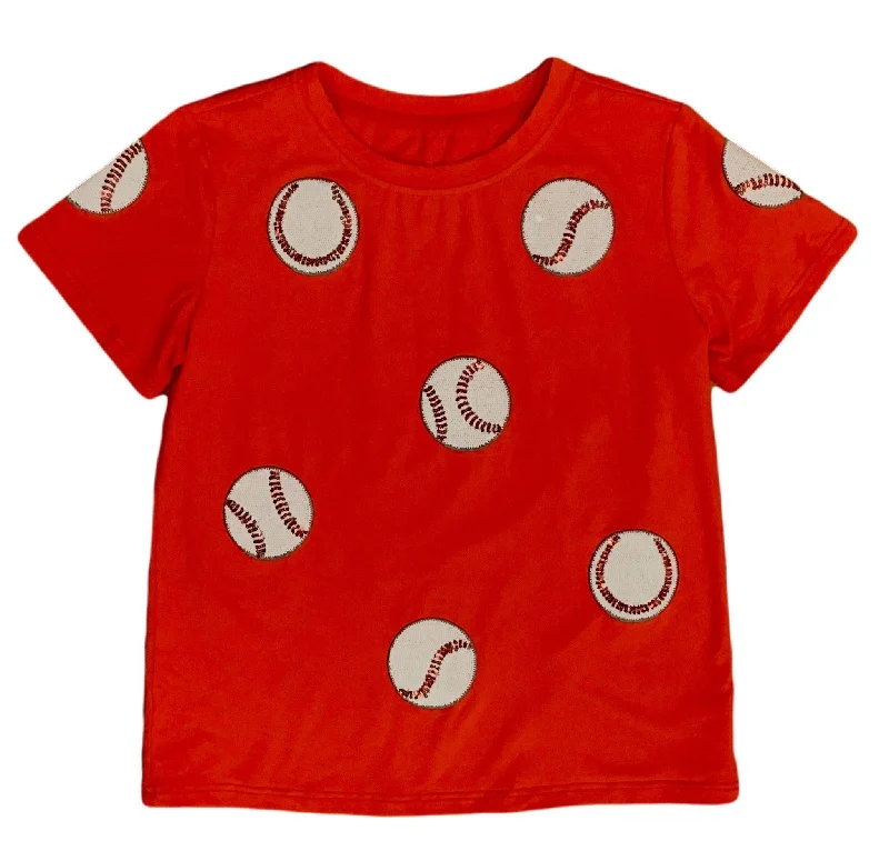 Fly Balls Red Baseball Tee Fashionable Trendy Casual