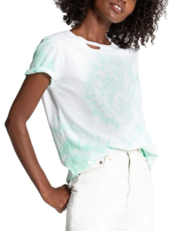 Harlow BFF Womens Tie Dye Cut Out T-Shirt Polka Dot Checkered Tartan