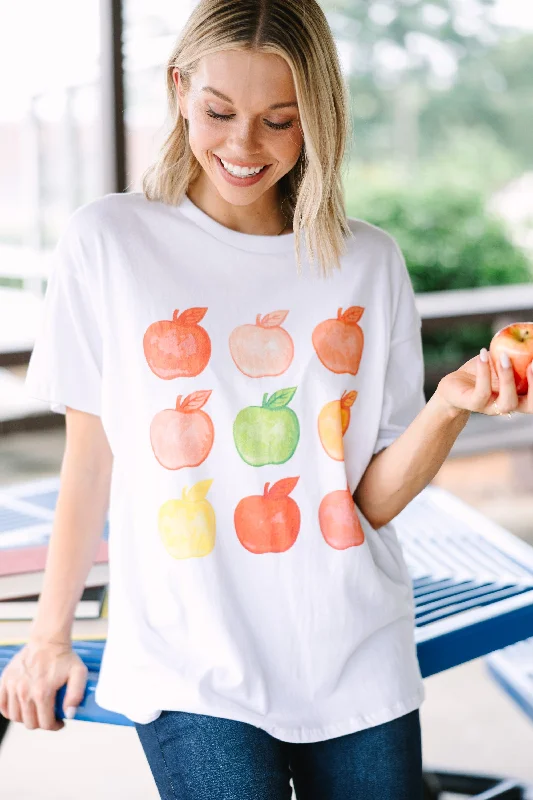 Have An Apple White Graphic Tee Satin Fabric Silk Fabric Chiffon Fabric