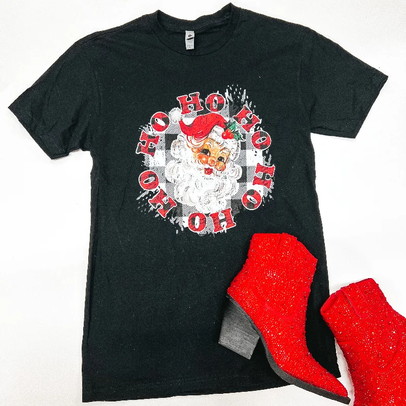 Ho Ho Ho Santa Short Sleeve Graphic Tee in Black Graphic Embroidered Appliqued