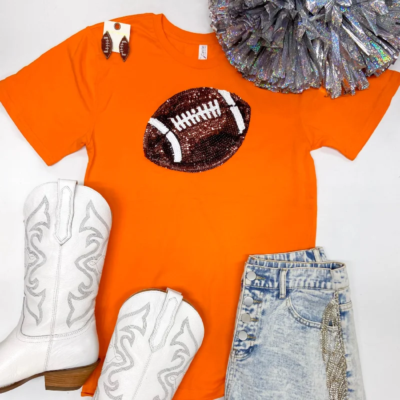 It's A Win Sequin Patch Football Short Sleeve Graphic Tee in Orange Boxy Fit Fitted Loose It's A Win Sequin Patch Football Short Sleeve Graphic Tee in Orange Boxy Fit Fitted Loose